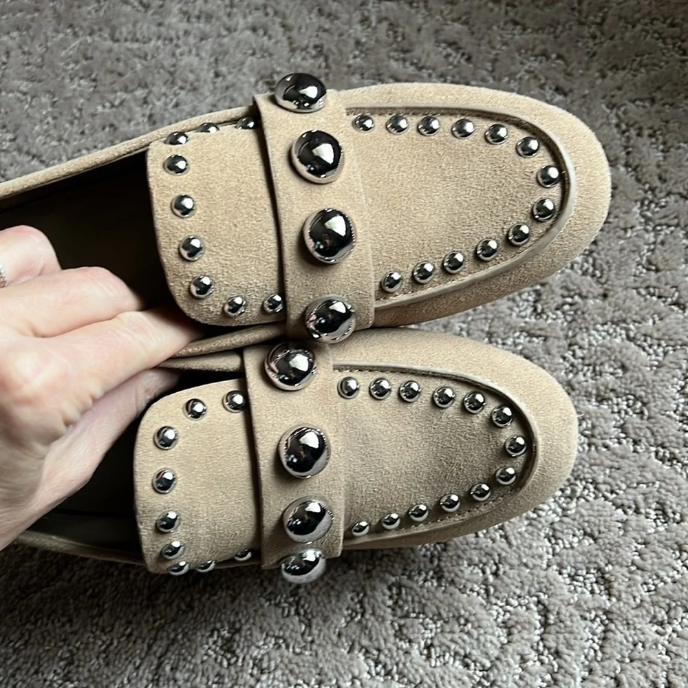 Karl Lagerfeld Avah Studs loafer slip on flats taupe size 6.5 shoe